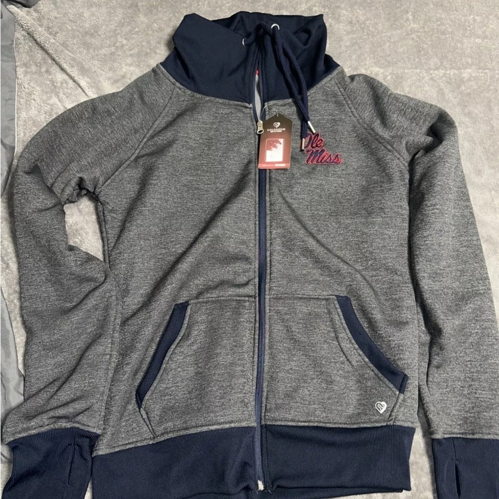 U of MS OLE MISS Colosseum Full Zip Jacket Grey/blue OLE MISS Logo Women XL